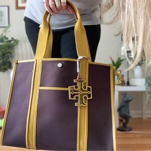NWT TORY BURCH CANVAS & LEATHER LARGE TWILL TOTE
